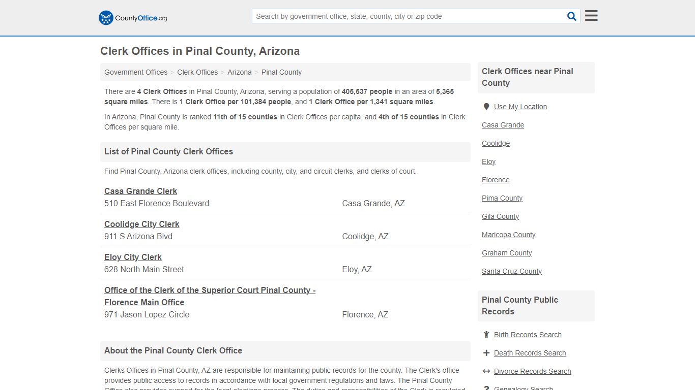 Clerk Offices - Pinal County, AZ (County & Court Records)